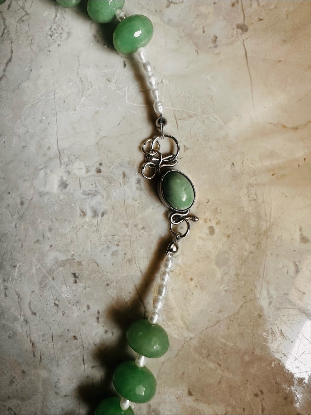 Green Jade Carved Jade Fasted Jade Beaded Necklace with genuine Pearl Artisan - Picture 8 of 13